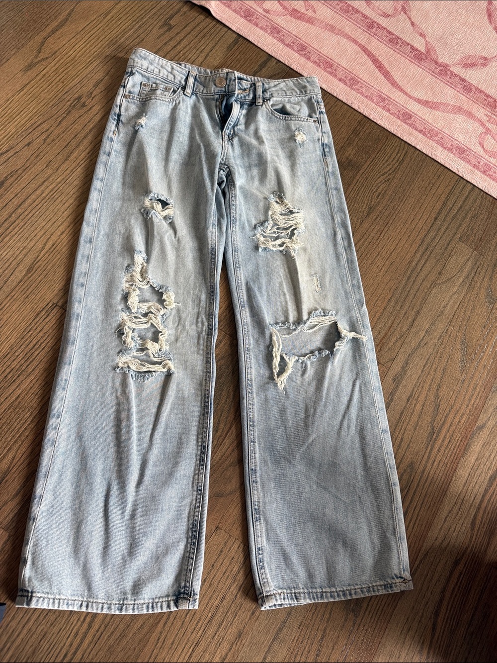 Light Wash Distressed Straight-Leg Jeans